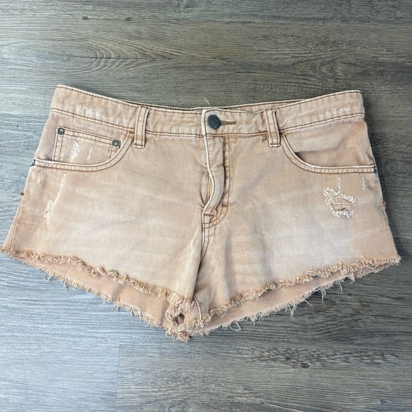 Free People Pants - Free People Women’s Tan Denim Shorts, distressed, Raw Hem, size 27